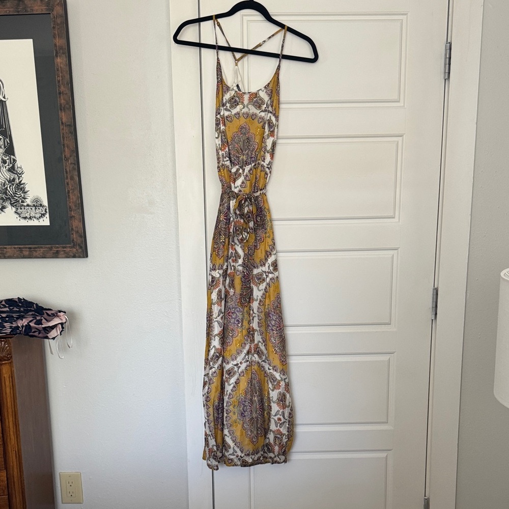 Anthropologie Yellow and White Paisley Maxi Dress